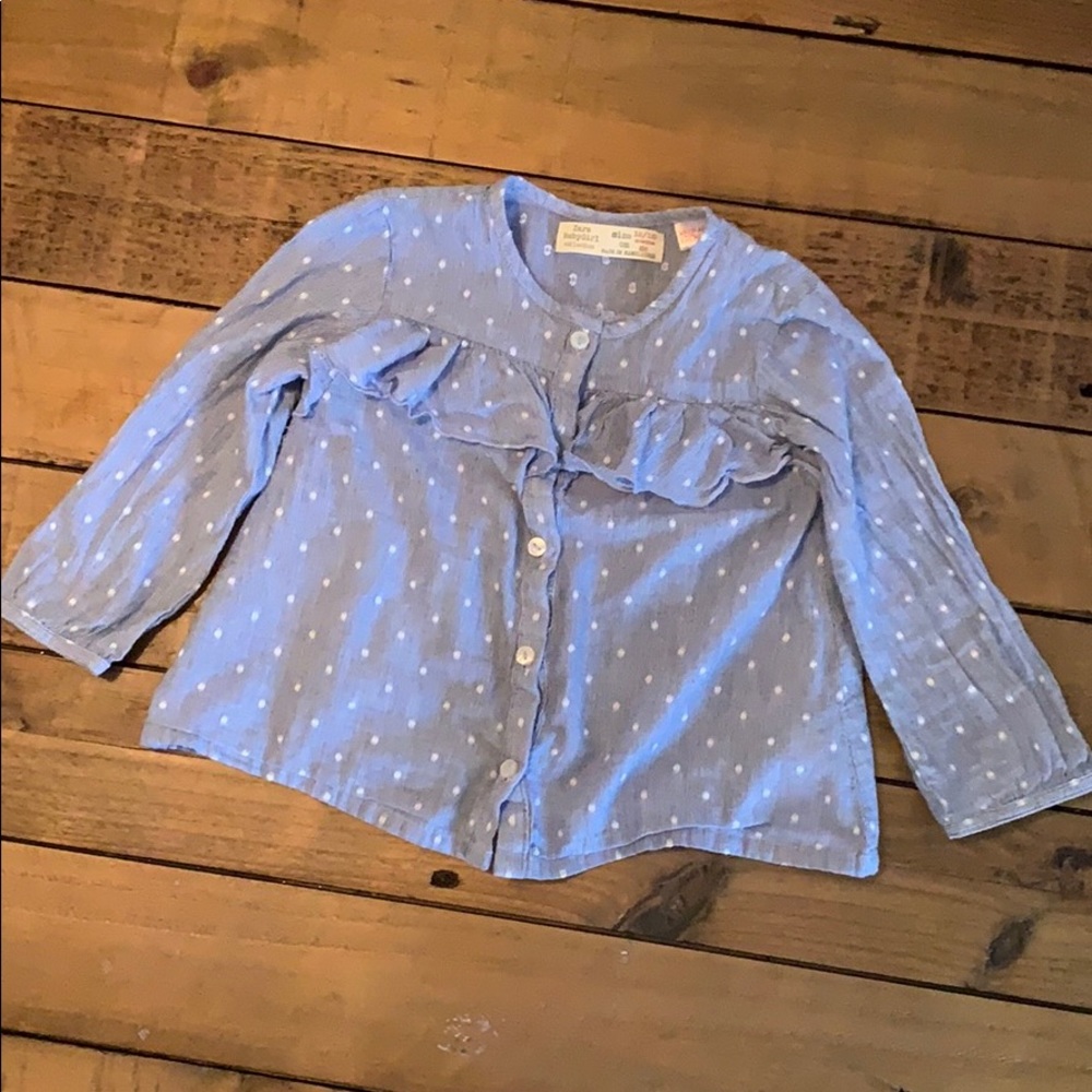 BABY ZARA Blue Polka Dot Button Down Blouse